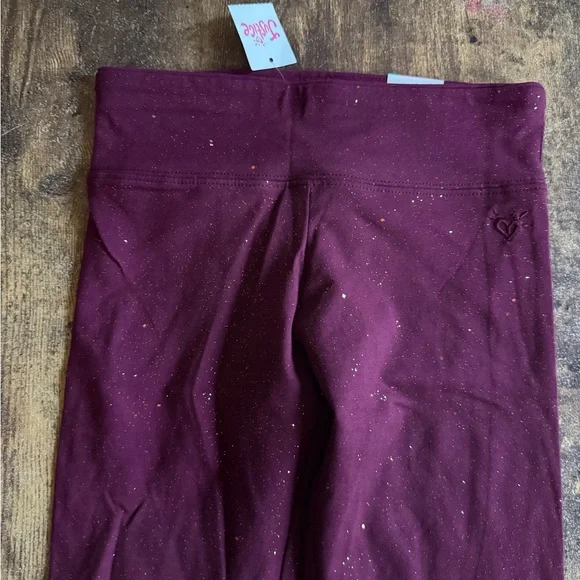 New Justice Burgundy Glitter Full Length Leggings Girls 10 NWT - Picture 3 of 6
